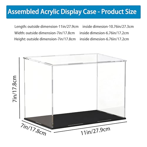 Acrylic Display Case for Collectibles and Toys, Versatile Clear Acrylic Display Box with Black Base for Showcase and Displaying, 11x7x7-inch - size: 11"L x 7"W x 7"H