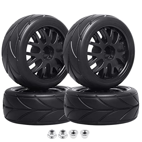 4-Pack HobbyPark RC Car Tires and Wheels 12mm Hex Drive Hub with Foam Inserts for 1/10 On Road Touring Car
