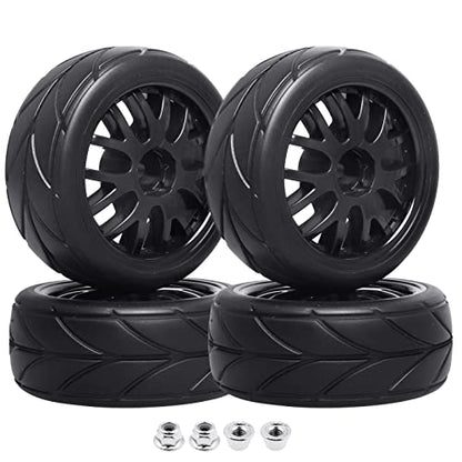 4-Pack HobbyPark RC Car Tires and Wheels 12mm Hex Drive Hub with Foam Inserts for 1/10 On Road Touring Car