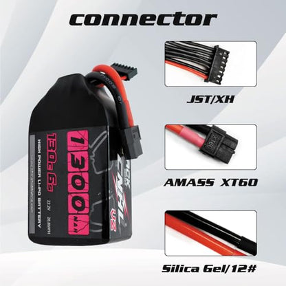 CNHL 1300mAh 6S Lipo Battery 22.2V 130C with XT60 Plug (2 Packs) | Delivers sharp throttle response and balance for 5-inch FPV drones, ensuring quick recovery in freestyle and racing.