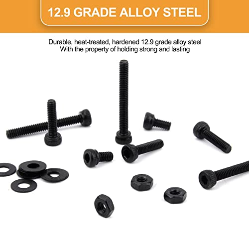 660Pcs M2 Screws Set Black, M2 x 4/6/8/10/12/16/20/25/30mm Hex Socket Head Cap Screws Nuts Washers Assortment Kit, 12.9 Grade Alloy Steel Assorted Screws, Fully Machine Threaded, Allen Socket Drive - size: M2 Socket black