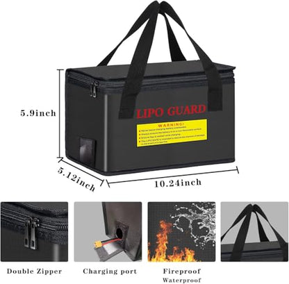 Lipo Battery Safe Bag Large Capatity Fireproof Bag for Ebike Lipo Battery Other Batteries Storage Charging Transport Home Office Travel Safe Storage Pouch - size: 260*130*150+185*75*60mm