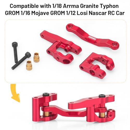 daitoku RC Steering Set Aluminum Upgrade Parts Steering Assembly for 1/18 Arrma Granite Typhon GROM 1/16 Mojave GROM 1/12 Losi Nascar RC Car (Red) - color: Red