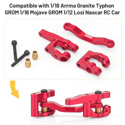 daitoku RC Steering Set Aluminum Upgrade Parts Steering Assembly for 1/18 Arrma Granite Typhon GROM 1/16 Mojave GROM 1/12 Losi Nascar RC Car (Red) - color: Red