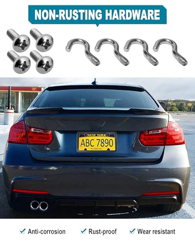 Magnetic License Plate Holder Bracket, Only for Metal Car Bumper | 4 Pack Strong Neodymium Magnet Mount, Rubber Coating, Black Aluminum Frame Screws, For Dealer Temporary Plate - color: Black-Slim edge