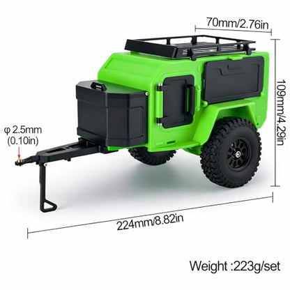 AMK 1/18 1/24 RC Crawler Trailer, Scale Off-Road Camping Trailer with Roof Rack & Storage Box, Tow Trailer for SCX24 TRX4M FCX24 AX24 Bronco Defender K10 F150 RC Accessories (Green) - color: Green