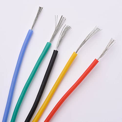 28 AWG Stranded Electrical Wire 28 Gauge Tinned Copper Wires Flexible Silicone Electric Hookup Wire Kit OD:1.2mm, 5 Colors 32.8ft/10m Each, DIY/Automotive/Home/Power Wiring Kit by Sznnzd™ - size: 5 Colors each 32.8Ft, style: 28AWG-Stranded