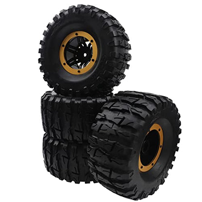 2.2" Rubber Tires Inflatable OD135mm & 12mm Hex Hub Plastic Beadlock Wheel Rims Compatible with Axial SCX10 Tamiya CC01 TF2 Traxxas 1/10 RC Monster Truck Crawler (Yellow) - color: Yellow