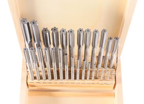 Accusize HSS Chucking Reamer Set 1/16 to 1/2 in by 1/64, 5500-SF00 | 29 Pc Fractional Set, Straight Shank, Straight Flute, Right-Hand Cut, +0.0001 to +0.0005 in Tolerance - size: 1/16" thru. 1/2" by 1/64"