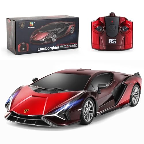 MIEBELY 1/24 Licensed Lamborghini Sián FKP 37 RC Car LED Toy for Boys 6-12 | Officially licensed;2.4GHz control; dual rechargeable batteries; sturdy ABS; indoor/outdoor play; gift for boys & collectors - style: Lamboghini Sian