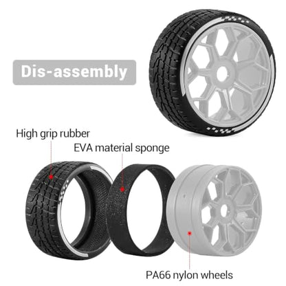 4PCS RC Highway Off-Road Truck Wheels & Tires - Compatible with 1/8 Typhon 6S BLX, 1/7 Infraction 6S BLX/Limitless - Foam Insert Plastic Rims （4 Small ） (white) - color: white