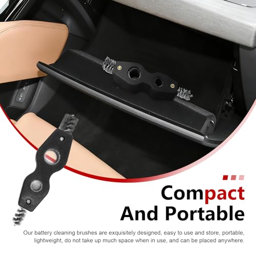 2 PCS Car Battery Terminal Cleaner Spray, 4-in-1 Battery Post Cleaner Brush with Steel Wire, Cleaning Tool for Terminals and Pipes, Universal for Most Cars, Trucks, SUVs (Black) - color: Black
