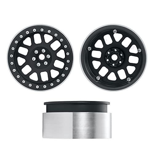 4PCS Aluminum 2.6inch Beadlock Wheels Rims Upgrades for Black Mamba 1/10th Monster Truck Accessories Parts (Black) - color: Black