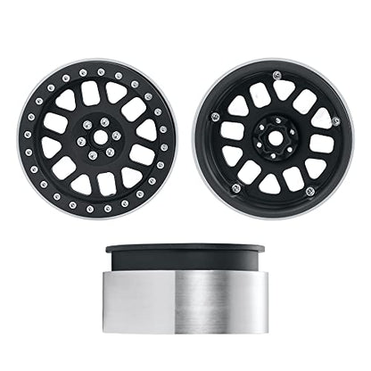 4PCS Aluminum 2.6inch Beadlock Wheels Rims Upgrades for Black Mamba 1/10th Monster Truck Accessories Parts (Black) - color: Black