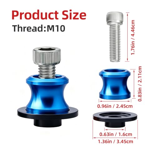 Goldfire 2pcs 10MM M10 X1.25 Motorcycle Swing arm Sliders Spools CNC Swing Arm Stand Screw for FZR 1000/600R/400 for Kawasaki Z750 /Z750S/ Z750R /ER-6F /ER-6N /Duke 125/200/390 (Blue) - color: Blue Style 10MM M10 X1.25 Swing Arm Stand Screws