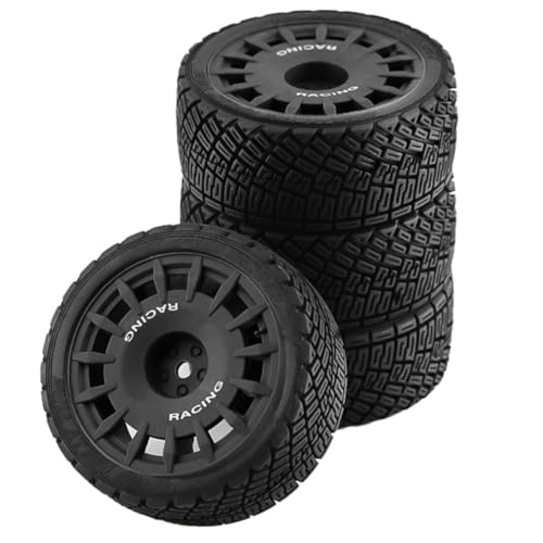 1/10 RC Rally Car Tires On Road Tyres 12mm Hex Plastic Wheels Rims Compatible with 1/10 Scale Racing Car Tamiya TT01 TT02 XV01 TA06 PTG2 HPI KYOSHO HSP RC On-Road Car 4PCS (Black) - color: Black