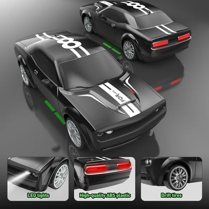 Remote Control Car 4WD RC Drift Car 2.4GHz 1:20 Scale 20KM/H High Speed Racing Car with 2 Rechargeable Batteries, LED Lights, 50 Min Play Time RC Cars Toys Gifts for Boys Girls Kids Adults -Black - color: Black