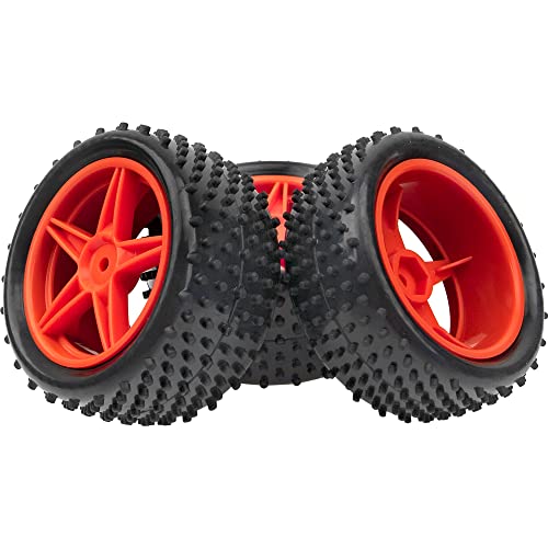 4Pack HIRCQOO OD 88mm/3.46" Front & Rear Rubber Plastic Wheel Rims Tires 12mm Hex Hub Compatible with Redcat Tornado Shockwave HPI HSP ExceedRC Kyosho 1/10 Scale Off Road Buggy (Orange) - color: Orange