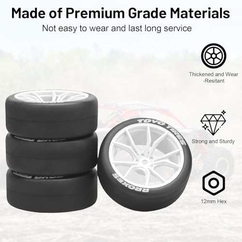 1/10 RC Drift Tires and Wheels, daitoku 12mm Hex Racing Truck Tires and Plastic Wheels Rims for Tamiya Traxxas HPI KYOSHO XV02 XV01 TT01 TT02 PTG2 A959 - Style A (White) - color: White