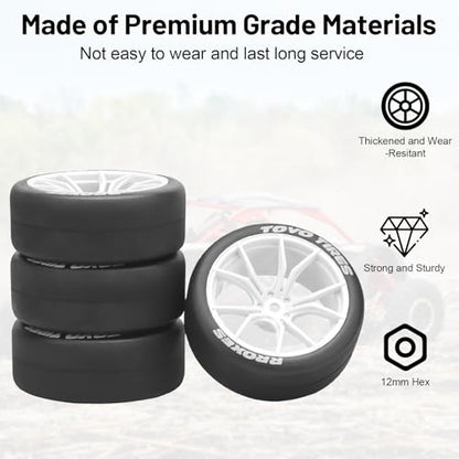 1/10 RC Drift Tires and Wheels, daitoku 12mm Hex Racing Truck Tires and Plastic Wheels Rims for Tamiya Traxxas HPI KYOSHO XV02 XV01 TT01 TT02 PTG2 A959 - Style A (White) - color: White