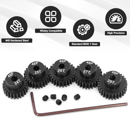 OGRC 48DP 24T 25T 26T 27T 28T Pinion Gear 3.175mm (1/8-Inch) Shaft Pinion Gear for 1/10 RC Car Monster Truck Buggy - size: 24T 25T 26T 27T 28T