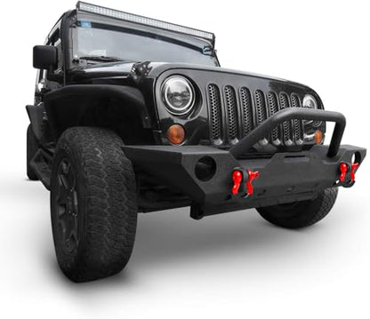 Front Bumper for 2007-2018 Jeep JK,Winch Mounting Plate and D-ring | Rock Crawler Off Road Bumper with Fog Light Hole for 2007-2018 Jeep Wrangler JK - size: 2007-2018 JK Front Bumper