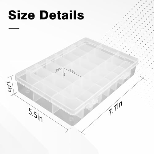 OALCQ 24 Grids Plastic Organizer Box With Dividers Clear Craft Storage Bead Organizer Box Earring Travel Pill Jewelry Organizers Storage Boxes Screw Seed Small Parts Hair Tie - size: 24 grids