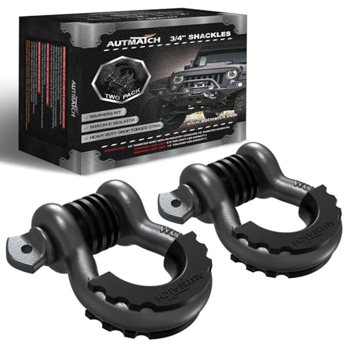 AUTMATCH 3/4" D Ring Shackles (2-Pack) - 41,887 lbs Break Strength | Clevis Shackle with 7/8" Pin & Isolator Washer Kit for Tow Strap, Winch, Towing & Off-Road Vehicle Recovery, Gunmental Gray - color: Gunmetal Gray