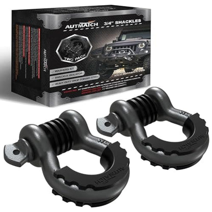 AUTMATCH 3/4" D Ring Shackles (2-Pack) - 41,887 lbs Break Strength | Clevis Shackle with 7/8" Pin & Isolator Washer Kit for Tow Strap, Winch, Towing & Off-Road Vehicle Recovery, Gunmental Gray - color: Gunmetal Gray