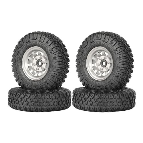 4PCS RC Car 1.55 Inch Tyres Aluminum Alloy Metal Beadlock Wheel Rim and Rubber Tires for 1/10 RC Crawler Car for Axial AX90069 D90 TF2 Tamiya CC01 LC70 MST JIMNY(85mm-10Holes Silver) - color: 85mm-10Holes Silver