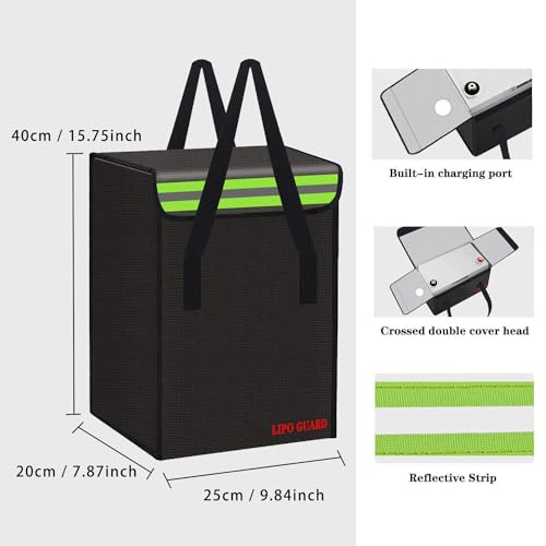 9.8"x7.9"x15.8" Ebike Battery Safe Bag Fireproof Charging Lipo Bag Large Capatity for Lipo Battery Pack Storage Charging Transport, Home Office Travel Fireproof Safe Storage Pouch - size: 250*200*400mm