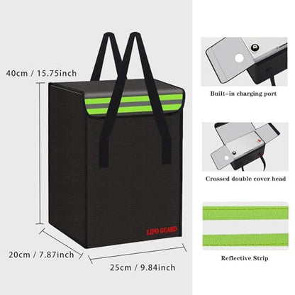 9.8"x7.9"x15.8" Ebike Battery Safe Bag Fireproof Charging Lipo Bag Large Capatity for Lipo Battery Pack Storage Charging Transport, Home Office Travel Fireproof Safe Storage Pouch - size: 250*200*400mm