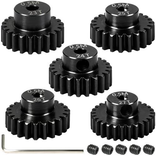 Hardened Steel 0.5M Pinion Gear 23T 24T 25T 26T 27T 2mm Shaft for RC Car, Compatible with ARRMA 1/14 Typhoon 1/16 Mojave 1/18 Granite, Losi 1/12, 0.5Mod 13T-27T Gear for Brushed Brush-Less Motors - size: 23-27T
