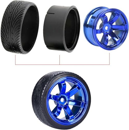 1/10 Drift Wheels and Tires Set,WONFAST 4PCS 63mm Plastic Hard Tyres 6-Spoke Wheels Rims 12mm Hex for 1:10 RC On-Road Drifting Car Replacement for HSP Tamiya HPI Kyosho (Blue) - color: Blue