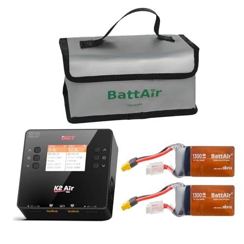ISDT Charger Bundle: K2 AIR AC 200W DC 500Wx2 Dual Channel LiPo Smart Balance Charger & 6S 80C 1300mAh Smart Battery for RC Car Plane FPV Drone (2 Packs)
