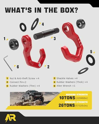 D Ring Shackles, 3/4" Separate Shackles with 7/8" Pin, Heavy Duty Recovery Shackle 57320lbs Break Strength, 4x4 Off-Road Recovery Towing Winch Shackles for Trucks, Red Red 2-Pack | Quick Shackles with 7/8" Pin, Heavy Duty Recovery Shackle, 4x4 Off-Road Re