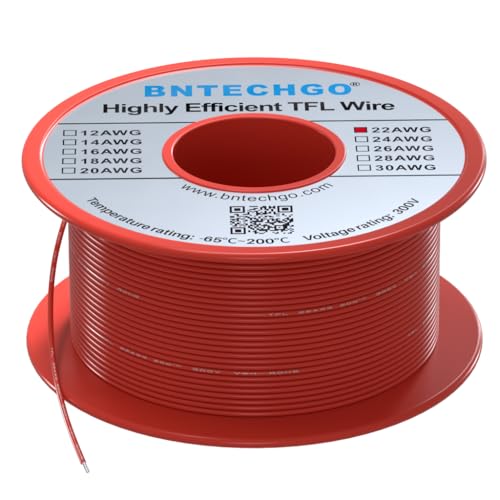 BNTECHGO 22AWG FEP Teflon Coated Wire Red 50ft Tin-Plated Copper | 22 Gauge Strands Wire High-Temp FEP Insulation, -65°C to 200°C Rated, Aerospace Wiring, Medical Wiring, Scientific Equipment - size: 50ft Red