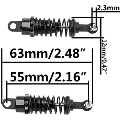 4Pack ShareGoo RC Shocks Absorber Damper 55mm Compatible with WLtoys A949 A959 A969 A979 K929 1/18 RC Car Upgrade Part (Black) - color: Black