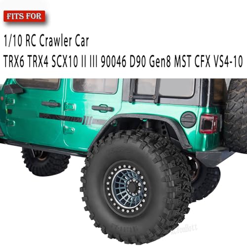 RC Aluminum 2.2" Beadlock Wheel Tires Set for 1/10 RC Crawler Car,TRX6 TRX4 SCX10 II III 90046 D90 Gen8 MST CFX VS4-10,RC Wheels 2.2 Beadlock Wheel Rims,(4PCS) Titanium - color: Titanium -(Rc Wheels Tires)