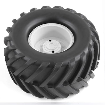 4PCS RC Monster Truck Tires and Hard Plastic Wheels Rims 12mm Hex Rubber Buggy Off Road Tyres with Foam for 1:10 Scale Truck Car Traxxas VXL 2WD Hoss 4x4 HSP HPI Tamiya Kyosho (White) - color: White