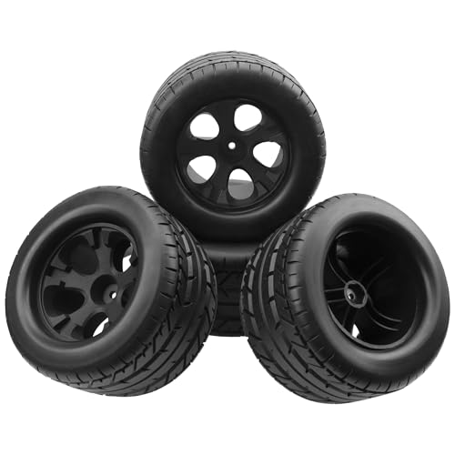RC 12mm Hex Hub 4.64''OD Rubber Tires & Wheel Rim Compatible with 1/10 Scale Traxxas Rustler Slash HPI Redcat Volcano ExceedRC Infinitive RC Monster Truck Set of 4