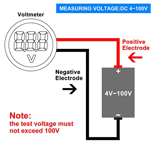 5PCS DC 4-100V LED Digital Display Circular Two-Wire Voltmeter DC Digital Voltmeter Head Display Reverse Connection Protection - color: Red