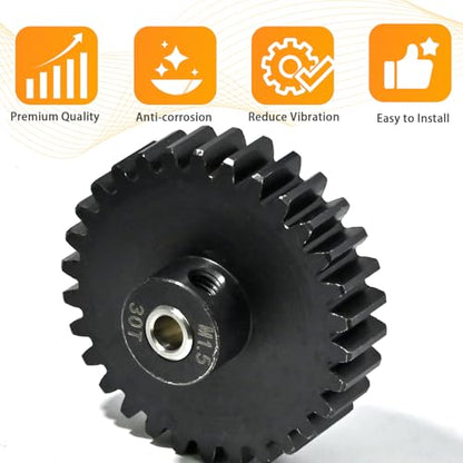 M1.5 30T Pinion Gear 8mm Bore with 8mm to 5mm Shaft Adapter Sleeve, Chromium Steel Motor Gear with Set Screw & Hex Key for Traxxas ARRMA Losi 1/5 1/8 RC Cars - size: 30T
