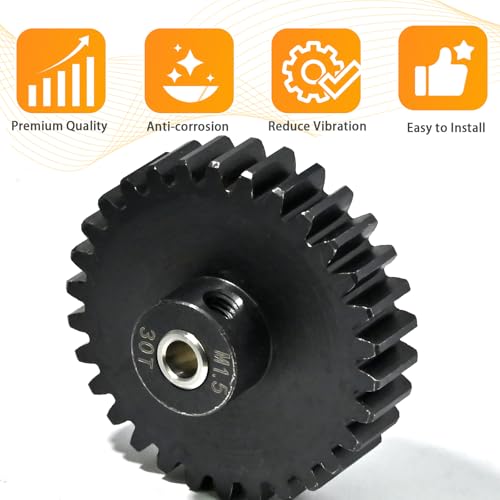 M1.5 30T Pinion Gear 8mm Bore with 8mm to 5mm Shaft Adapter Sleeve, Chromium Steel Motor Gear with Set Screw & Hex Key for Traxxas ARRMA Losi 1/5 1/8 RC Cars - size: 30T