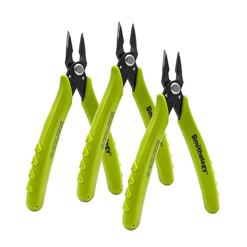 Smithology Mini Needle Nose Pliers 3-Pack, 5.3" Long Nose, Serrated Jaws | Hidden Spring, Non-Slip Grip, Precision Tips — Electronics Repair, Jewelry, 3D Printing, Model Building, Beading, DIY Crafts