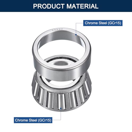 2 Pack 33207 Tapered Roller Bearing Cone and Cup Set | 35mm Bore 72mm OD 28mm Cup Width, Chrome Steel Taper Bearings Set, ABEC-3 - size: 33207