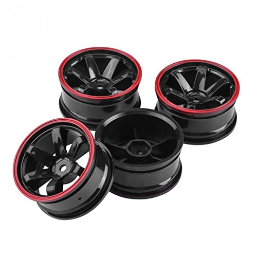 4PCS 1:10 RC Tires and Plastic Wheels Rims for 1/10 Scale On Road Touring Racing Drift Car HSP HPI Tamiya (Black Red) - color: Black Red