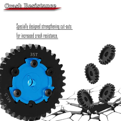 35T Spur Gear Cush Drive Upgrades Part for 1/5 X-Maxx 6S,8S Monster Truck,Aluminum Cush Drive Housing,Medium Carbon Steel 35T 1.5 Spur Gear with Pinion Gear(23T/24T/25T/26T),Navy Blue