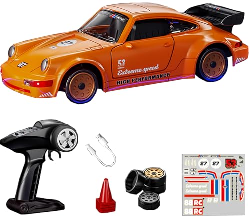 1/43 Metal Mini RC Drift Car 2.4GHz 4WD with Gyroscope Alloy Body Shell Racing Cars Radio Control (Orange)