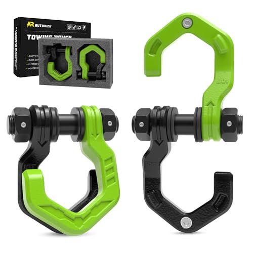 D Ring Shackles, 3/4" Separate Shackles with 7/8" Pin, Heavy Duty Recovery Shackle 57320lbs Break Strength, 4x4 Off-Road Recovery Towing Winch Shackles for Trucks, Black Green 2-Pack - color: Black Green